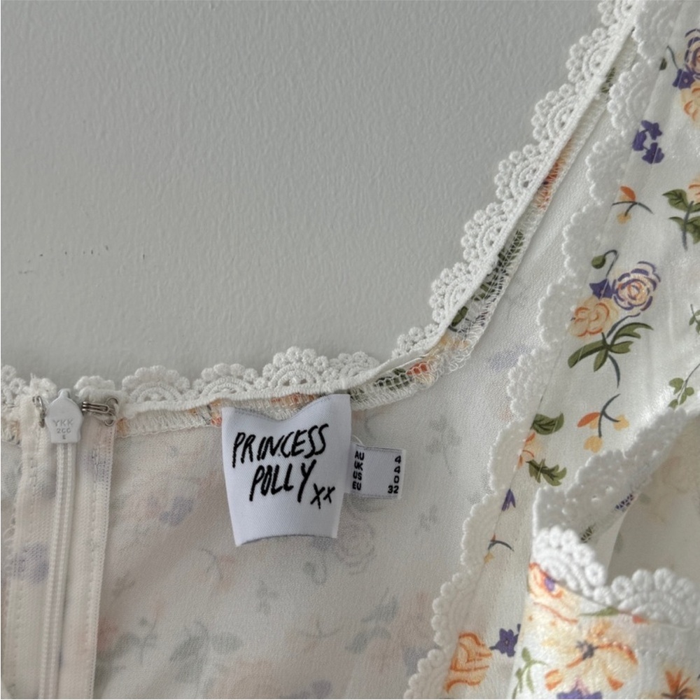 PRINCESS POLLY Berlin Satin Mini Dress in White Floral 0 - Picture 6 of 8